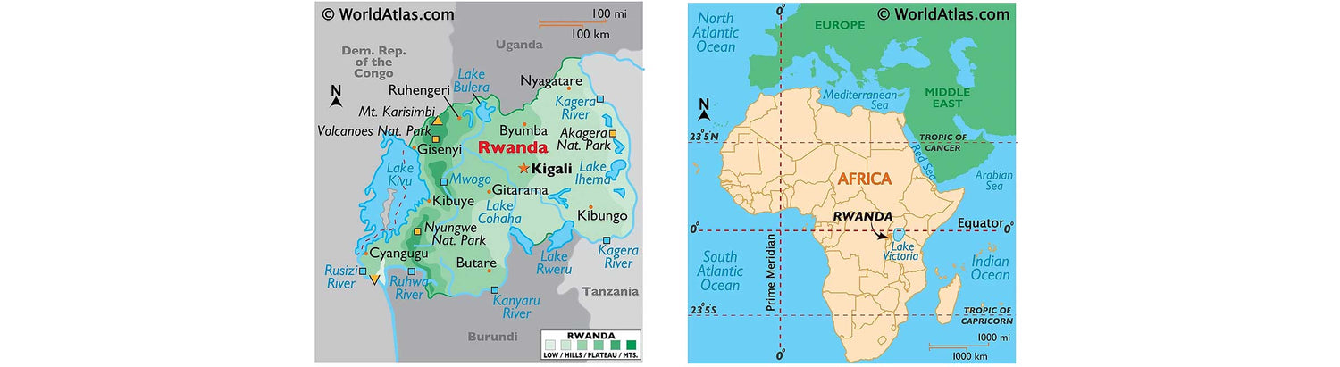 Maps showing Rwanda in Africa